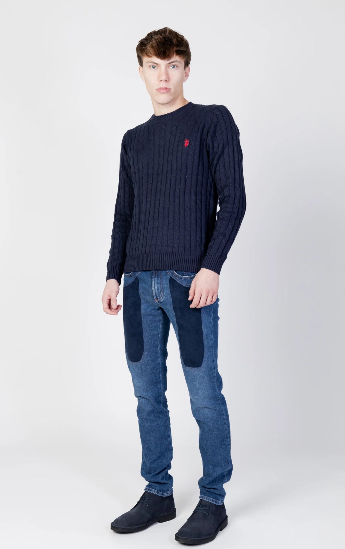 Pantalone 5 tasche con toppa  denim blu scuro