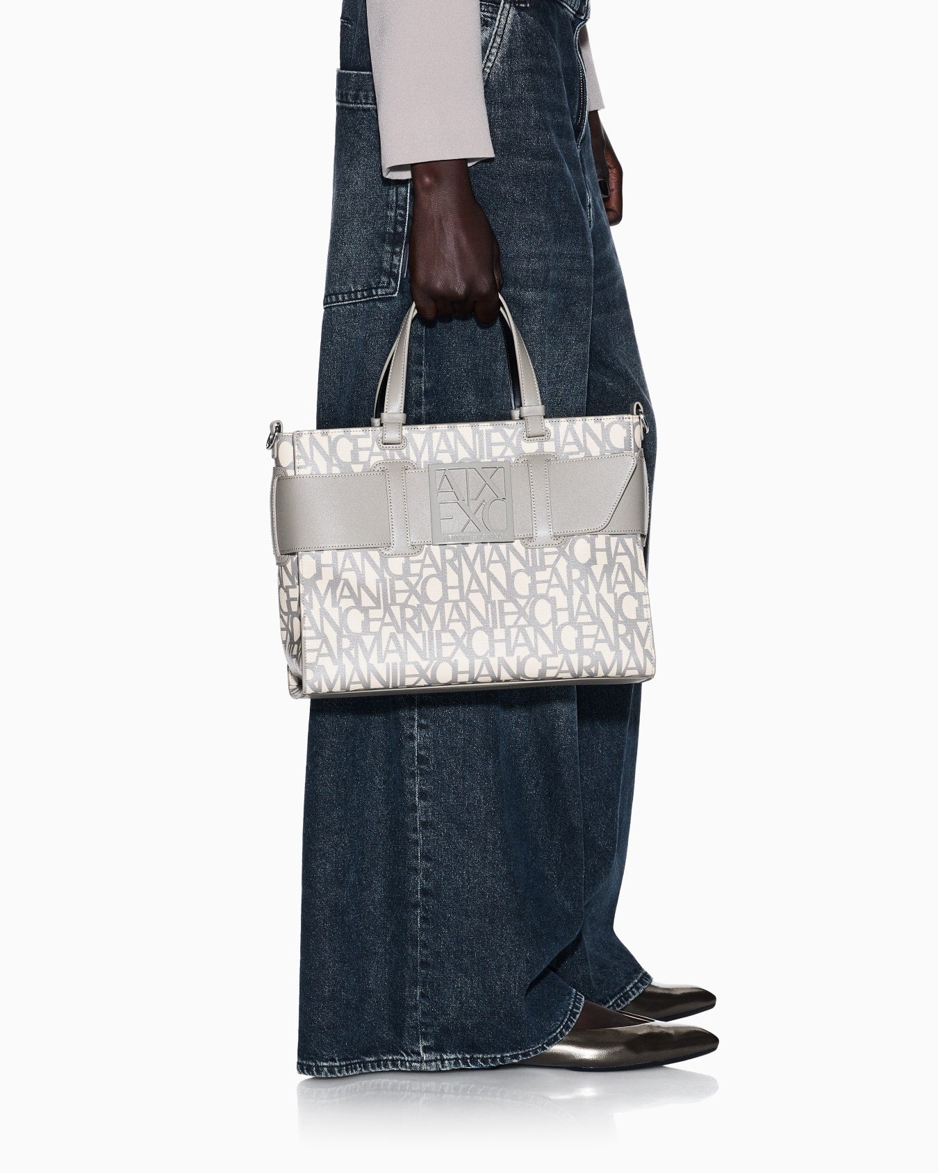 Borsa tote grande con doppi manici e tracolla